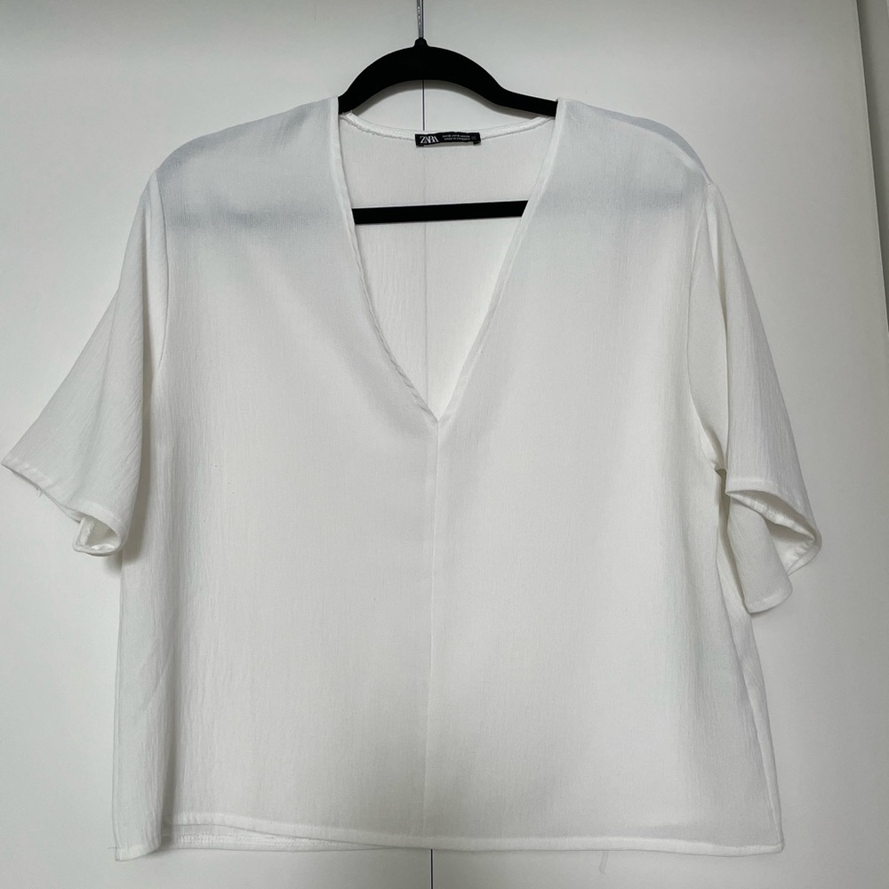 Zara White V neck Blouse